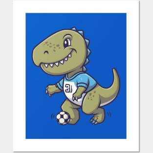 Focused dinosaur playing football Posters and Art